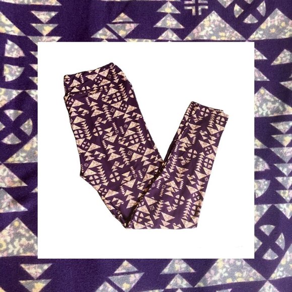 LuLaRoe TC Leggings Tall & Curvy New Purple Geometric Grey Gray Cream Yellow Pea - Picture 1 of 5